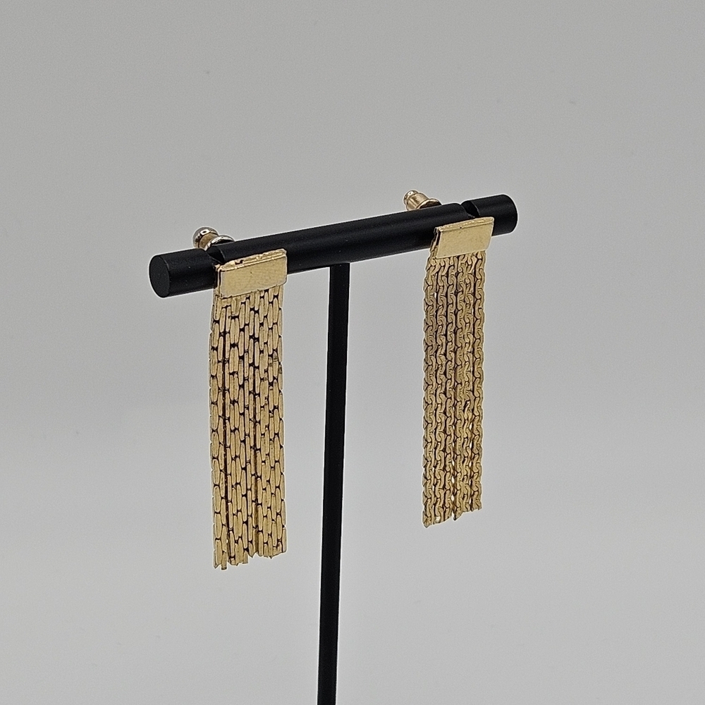 gold tone chain tassel fringe earrings